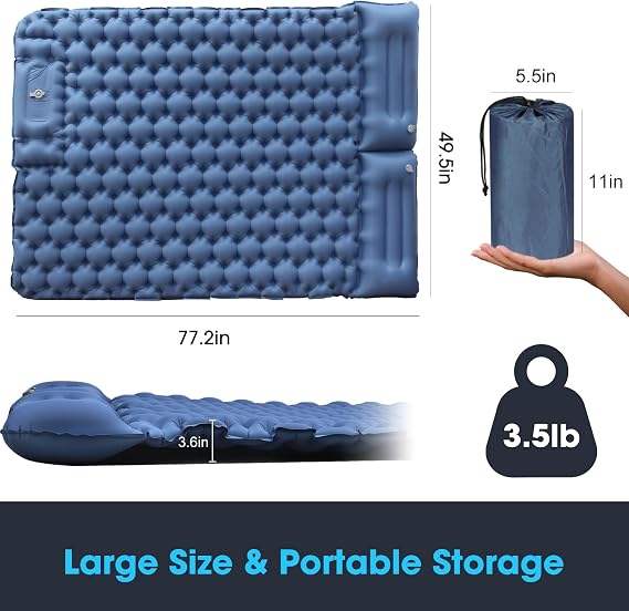 Camping Mat, 12cm Thickened Outdoor Mattress, Camping Mattress with Integrated Air Pump, Ultra Light and Waterproof Outdoor Sleeping Mat for Camping, Hiking, Backpacking, Cycling Trips (blue gray)