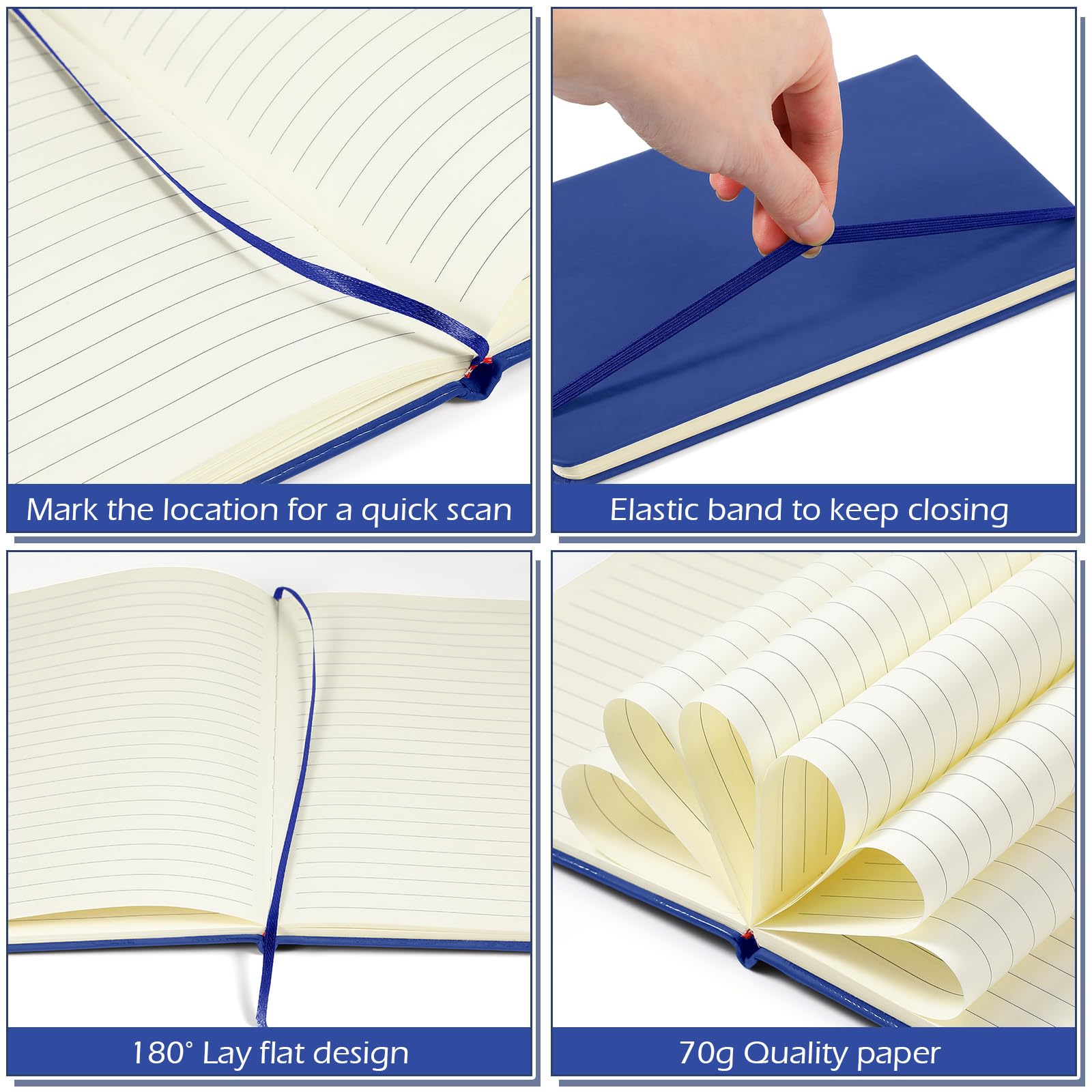 Honoson Confezione da 20 quaderni a righe formato A5, con copertina rigida, 14 x 21,1 cm, in pelle PU, a righe, 160 pagine, per rientro a scuola, ufficio, lavoro, casa (blu reale)