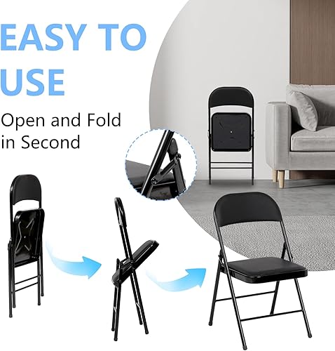 Miniatura 6 de Fenbeli Sillas plegables con asientos acolchados, paquete de 4 sillas plegables acolchadas con marco de acero para eventos, oficina, boda, fiesta,