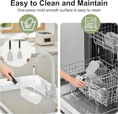 Miniatura 6 de Beijiyi Espátulas de acero inoxidable, juego de 2 espátulas de metal para cocinar con mango de silicona, girador resistente para sartén de hierro