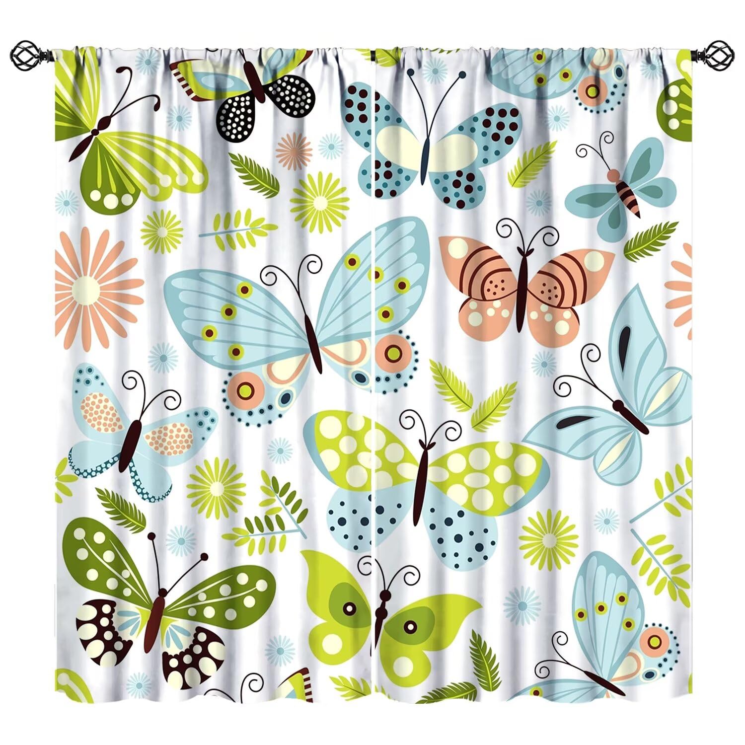 JESTRONRY Butterfly Window Curtains,Watercolor Blue Green Butterflies Print Pattern Window Drapes for Living Room Bedroom Kitchen Bathroom Home Decor 52" W X 84" L (Blackout)