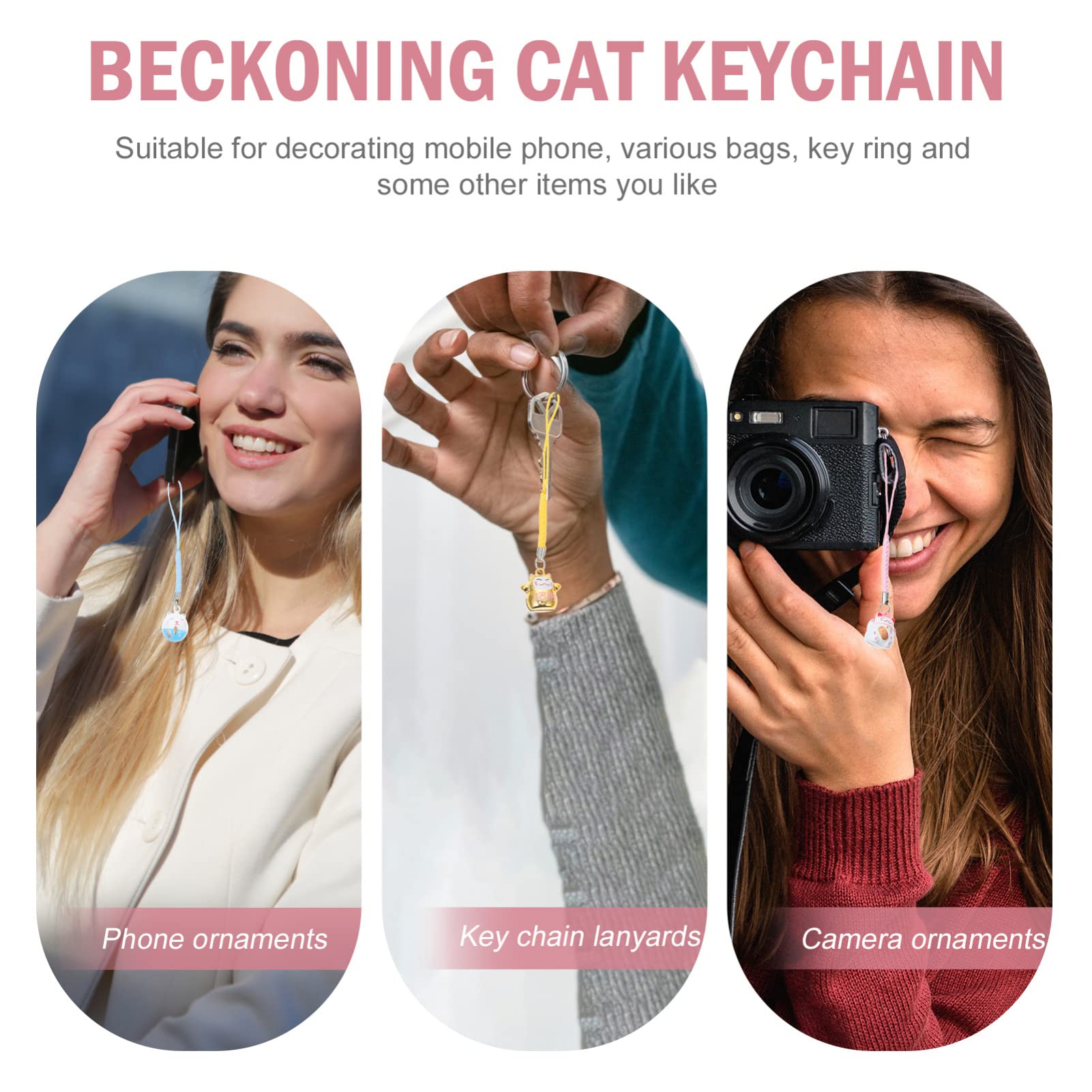 TOYANDONA Maneki Neko Lot de 5 breloques pour téléphone portable en forme de chat porte-bonheur en cuivre
