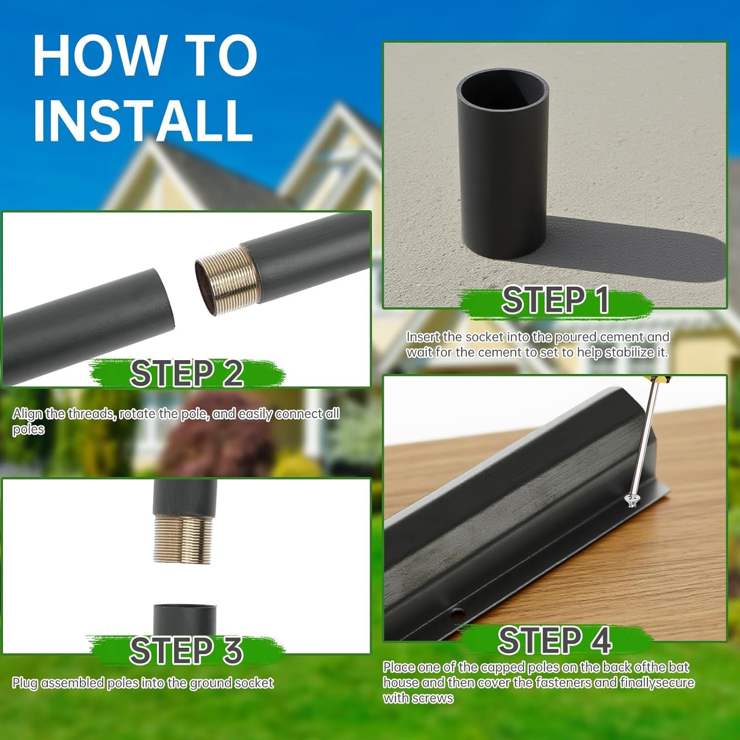 15 FT Telescoping Bird House Pole, Durable Bat Houses Kit with Ground Socket, Heavy Duty Outdoor Telescoping Bird Pole for Bat Houses, Purple Martin Houses and Other Wooden Structures