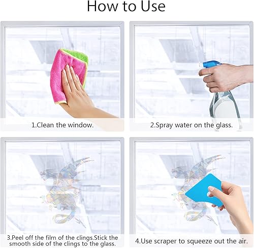 Vista 4 de INFUNLY 6 calcomanías de cristal de dragón arcoíris Calcomanías de prisma de alerta de ventana anticolisión, no adhesivas, prisma arcoíris