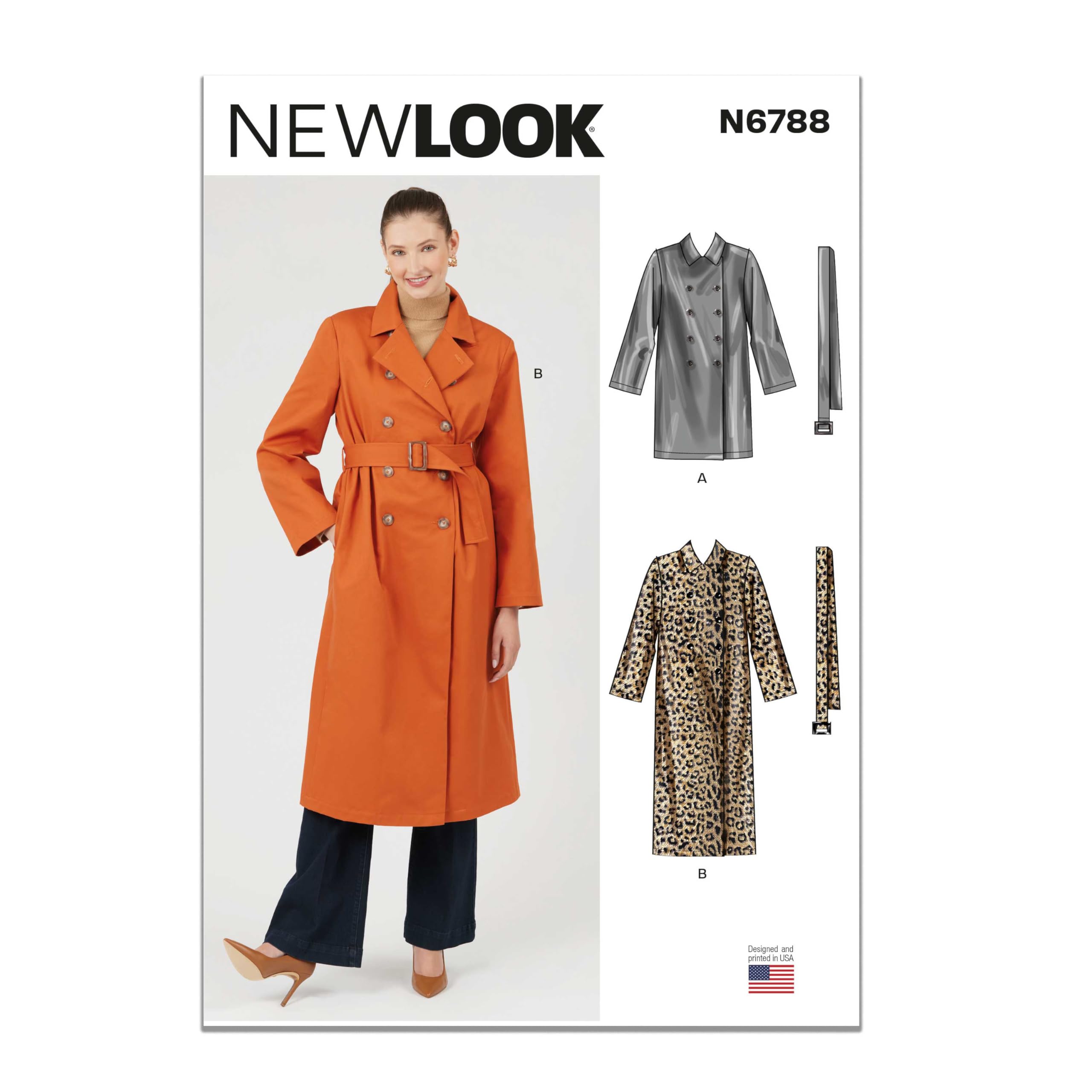 New Look Sewing Pattern UN6788A Misses' Trench Coat in Two Lengths and Belt A (XS-S-M-L-XL-XXL)