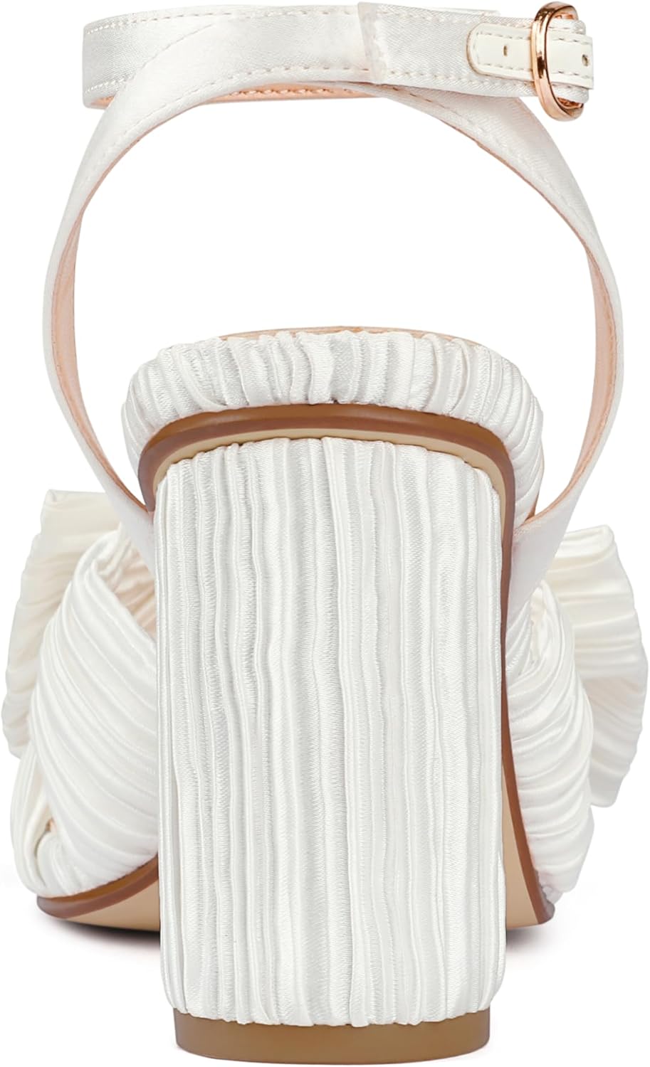 Zzheels Women's Bow Knot Heeled Sandals Open Toe High Block Ankle Strap Chunky Heels Bride Wedding Shoes - Image 4