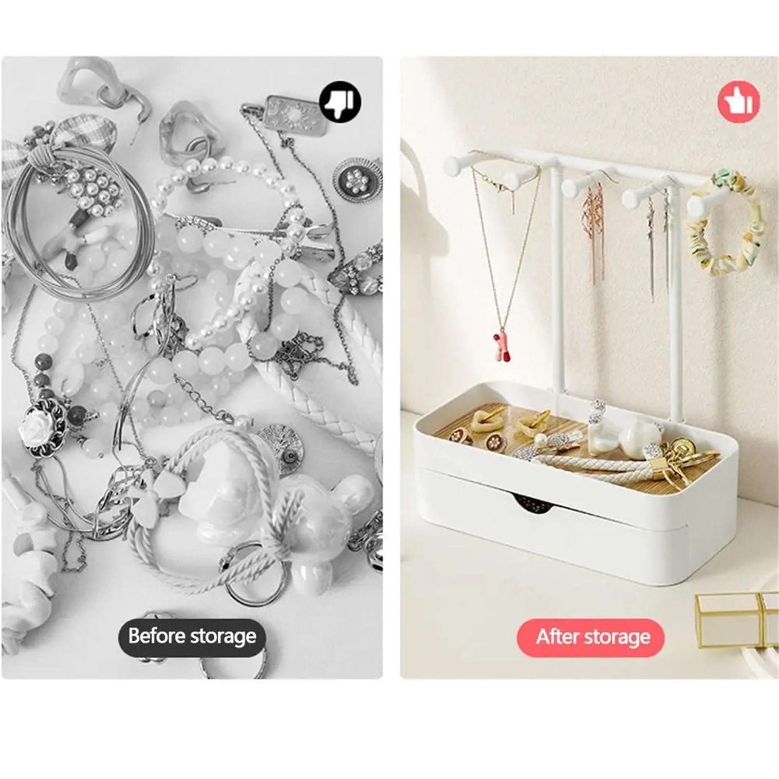 Schwarz - Scaffale per gioielli portatile con cassetto con base in legno, porta chiavi, accessori fotografici, scatola di immagazzinaggio da scrivania