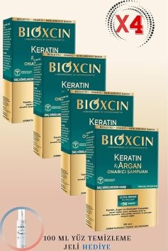 Bioxcin Keratin & Argan Onar c   ampuan, Sa  D k lmesine Kar , 300ml, 4 Adet + 100ml Y z Temizleme Jeli Hediye