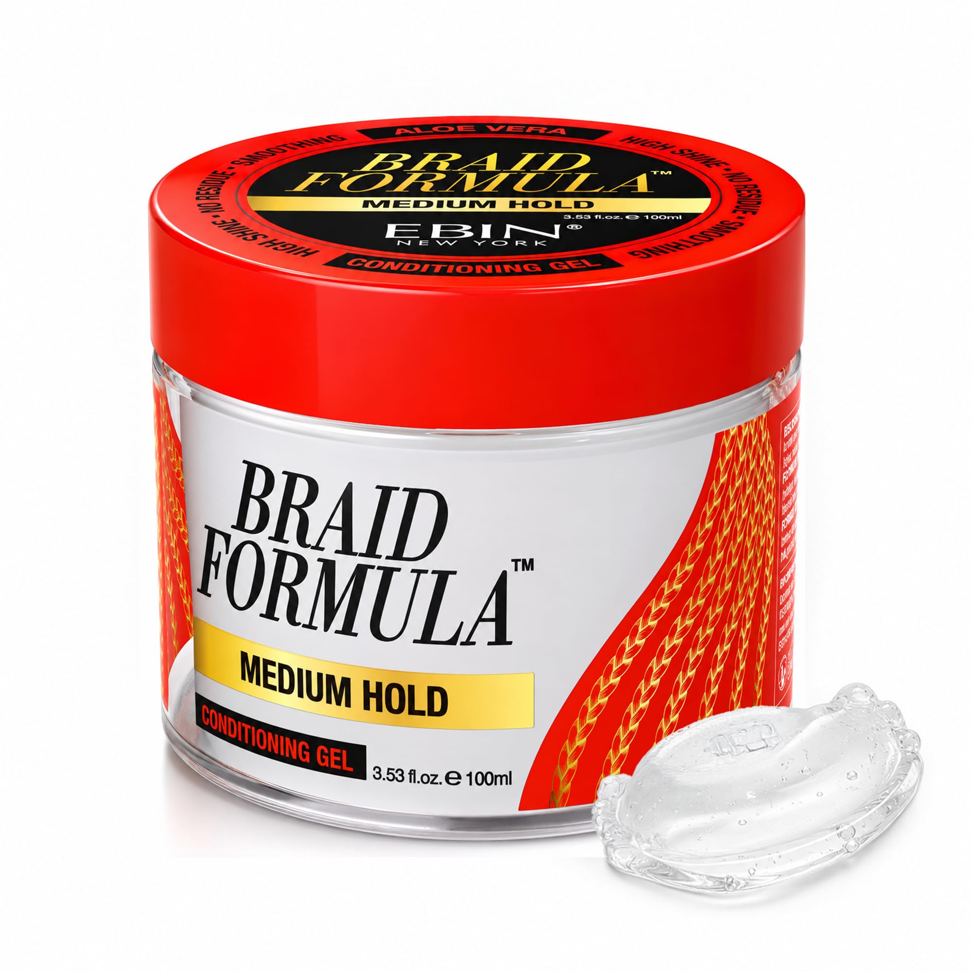 EBIN NEW YORK Braid Formula Conditioning Gel, Medium Hold, 3.53oz | Great for Braiding, Twisting, Edges, No Residue, No Flaking, Strong Hold, High