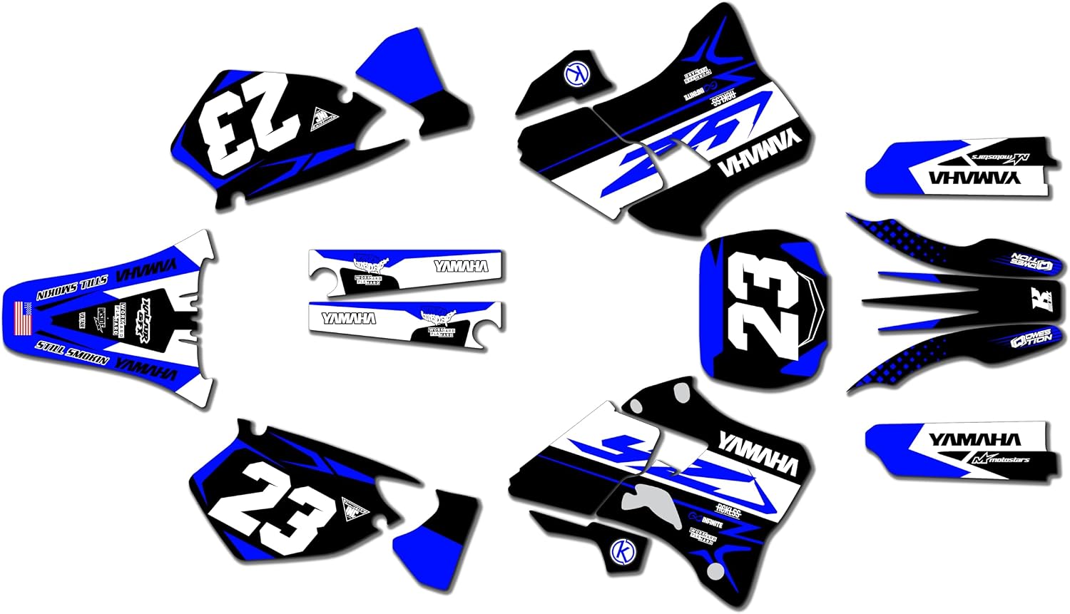 Graphics Kit for Yamaha YZ125 and YZ250 (1996-2001) Evader Series Blue 16 Mil - On/Off the Road - Dirt Pit Bike Motorcycle Sticker, Dirtbike Racing Decal Motocross Accessories no-Plastics