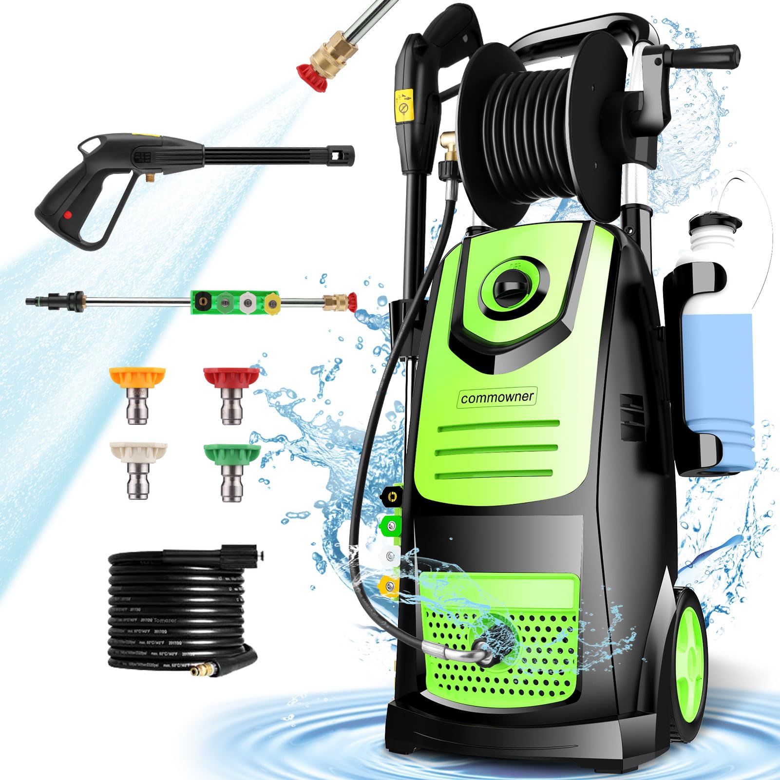 4200PSI High-Efficiency Electric Pressure Washer, 2000W, 4.0 GPM, Includes 5 Spray Tips and Soap Bottle - Perfect for Car Wash, Fence Cleaning, and Patio Upkeep (Green)