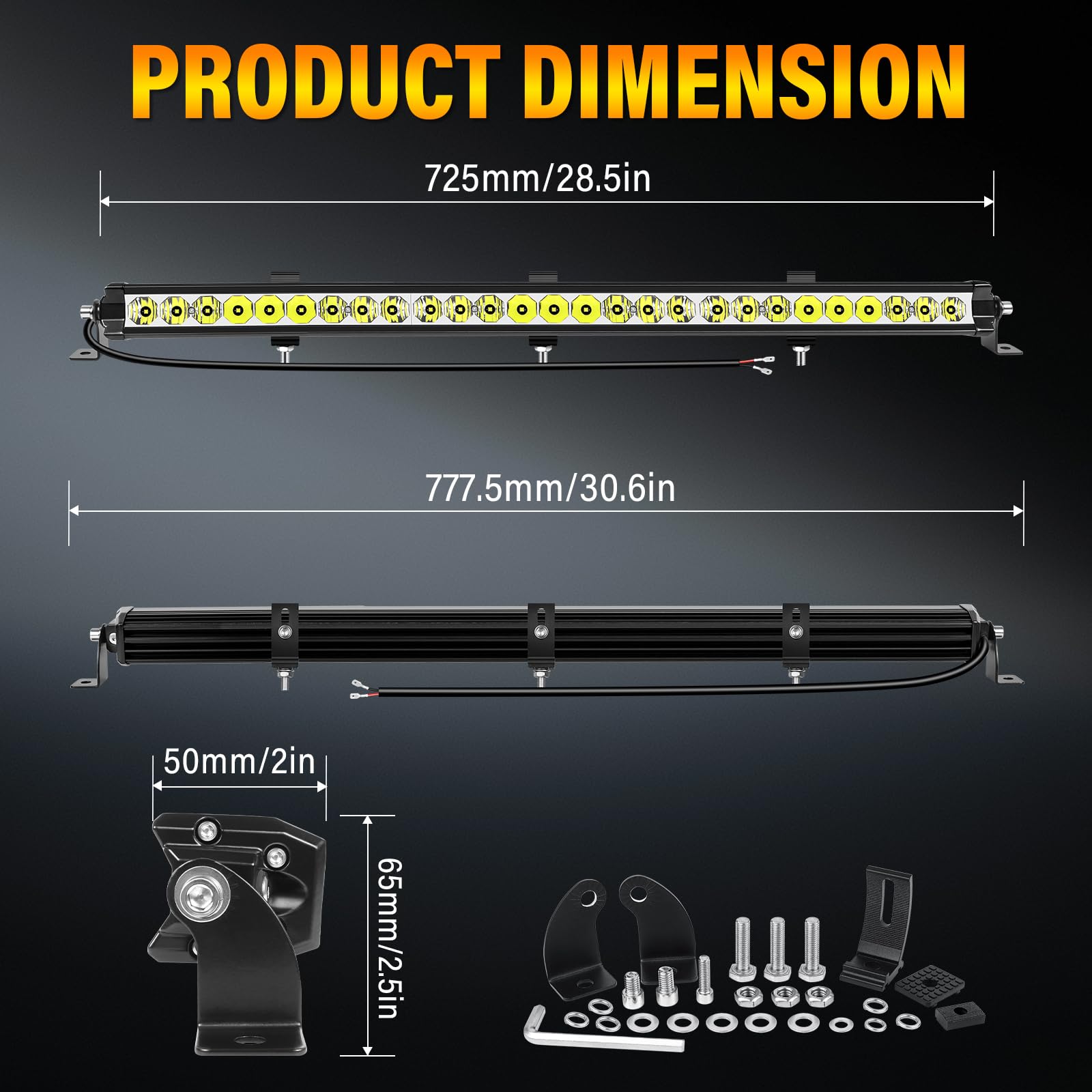 RIGIDON Listwa Led 29 cali 73 cm 90W Slim Rampa Led Bar 12V 24V Wodoodporne światła robocze, listwa świetlna LED do pojazdów 4x4 Offroad samochodów ciężarowych ATV UTE SUV łódź