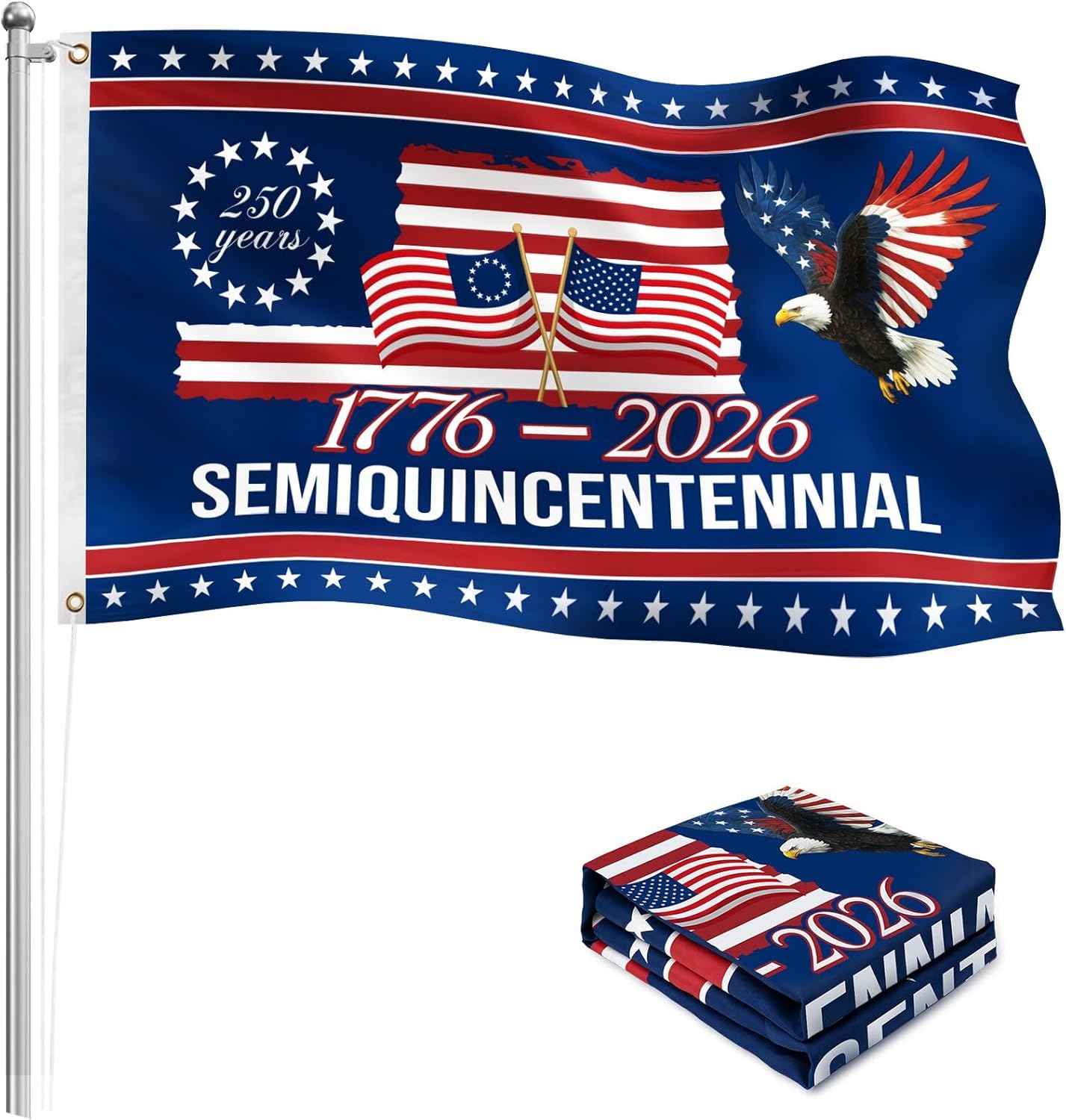 250th American Anniversary Flag - American Flags for Outside 4x6 Ft, Double Sided 3 Layers, 1776-2026 America 250th Birthday 4th of July Flag, Patriotic Flags for Independence Day Indoor Decoration