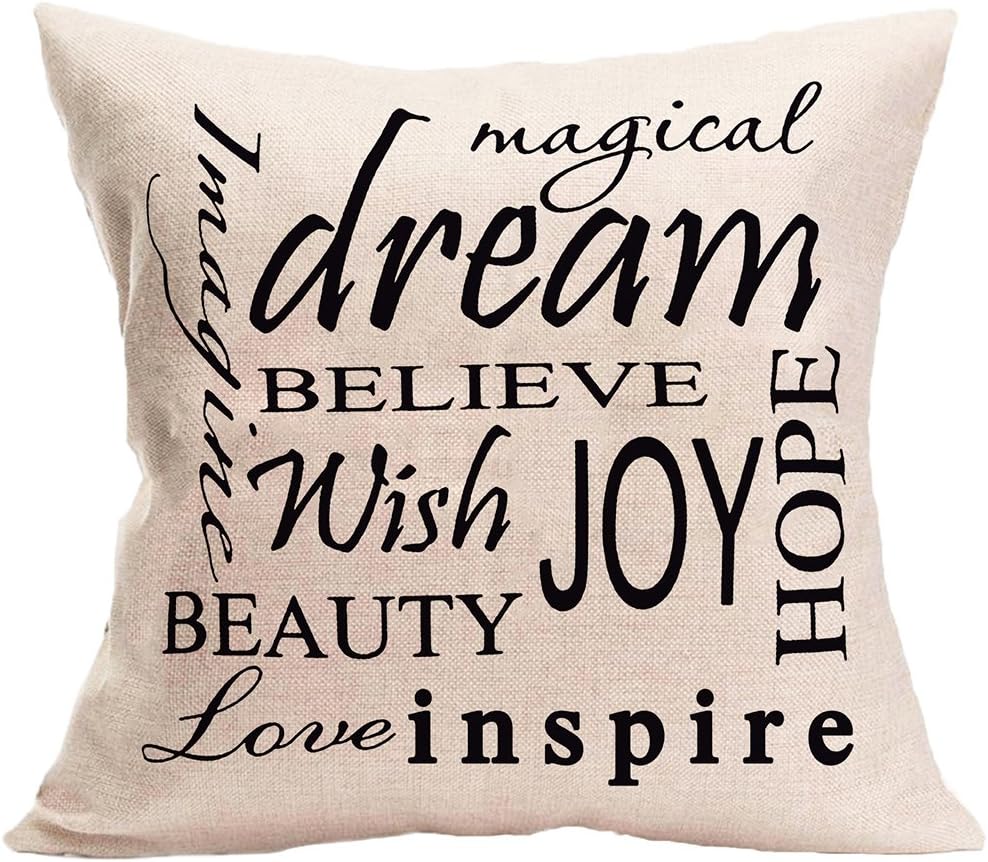YANGYULU Quote Words Cotton Linen Home Decorative Throw Pillow Case Sofa Cushion Cover 18" x 18" (Magical Dream)