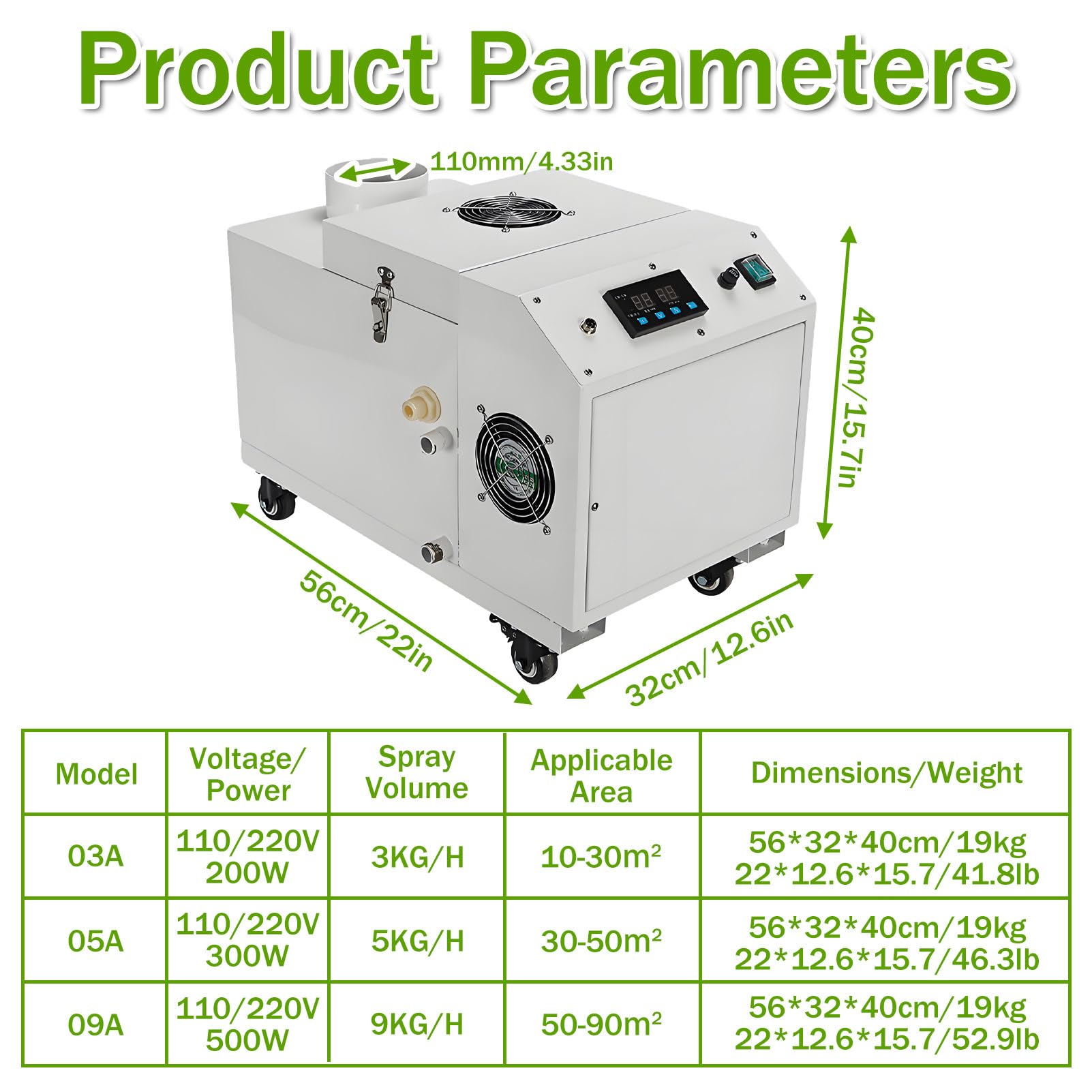 Nawilżacz ultradźwiękowy 9 kg/h – zużywa 1/10 energii w porównaniu z tradycyjnymi systemami, komercyjny generator chłodnej mgiełki ze stali nierdzewnej, idealny do dużych szklarni 9A-220V