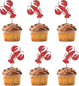 Amazon.com: BIABISD 12 pcs Lobster Cupcake Toppers Ocean Lobster ...