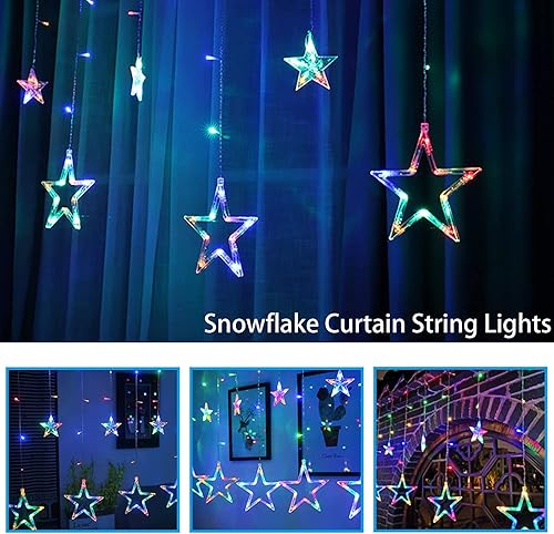 Miniatura 6 de Guirnalda de luces de cortina de estrella, 138 luces LED para dormitorio, funciona con pilas, cadena de luces enlazables, decoración de ventana, 8