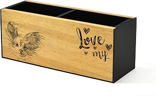 Wooden Pen Holder - Personalized Dog Name Engraving - Pencil Holder - New Dog Owner - Pet Gift - Animal Lover - Dog Lover Gift - Papillon