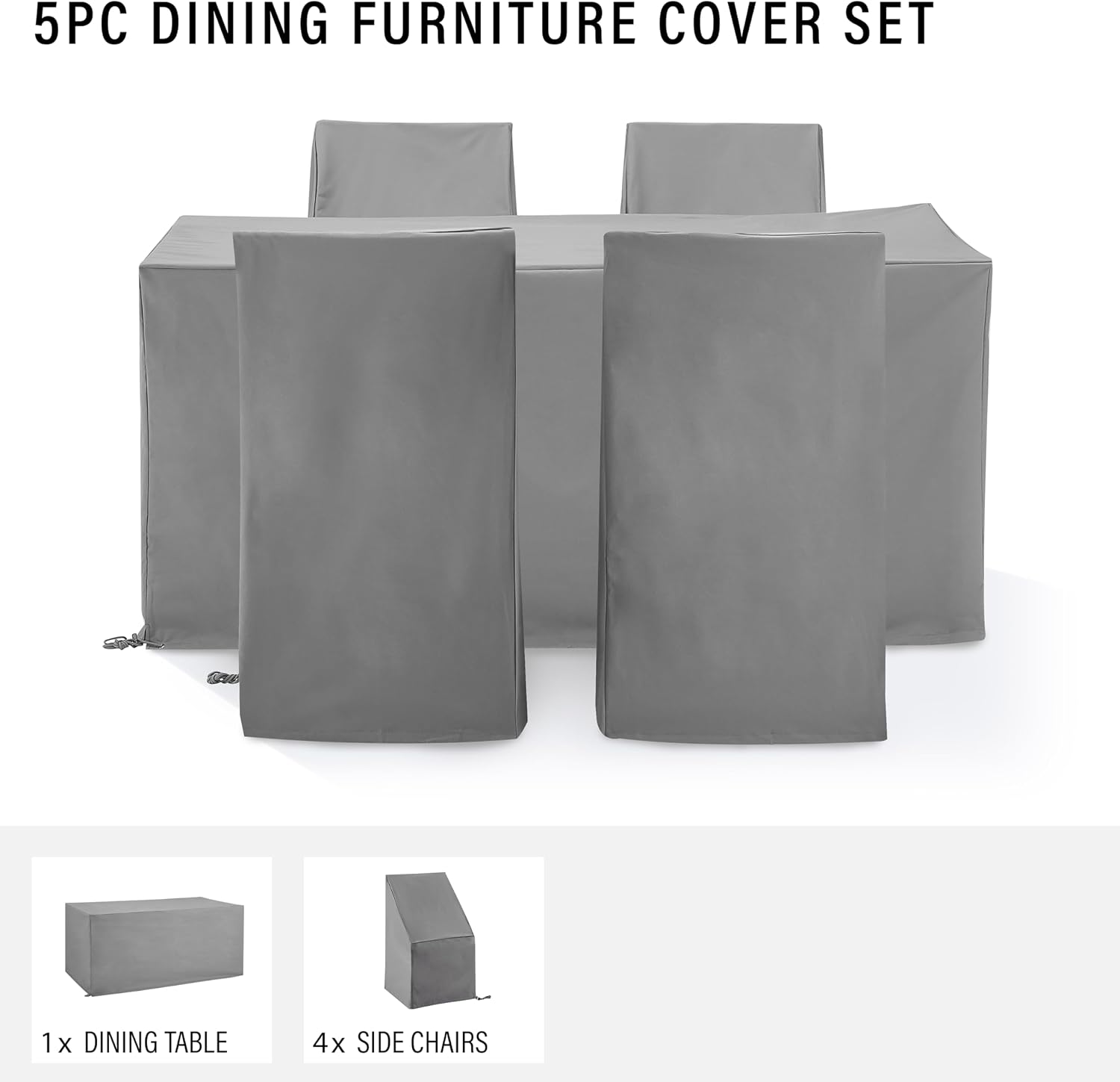 Crosley Furniture Patio Furniture Covers, Waterproof 5-Piece Cover Set for Dining, Outdoor Table and Chairs, Gray