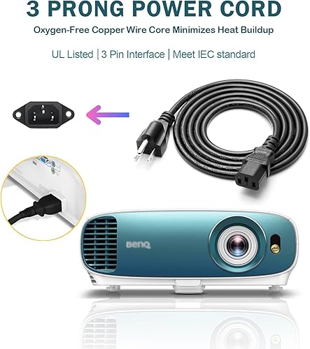 Miniatura 5 de Cable de alimentación para proyector compatible con Epson, LG, Hitachi, Sony, Dell, Canon, InFocus - Cable de alimentación de CA de 3 clavijas