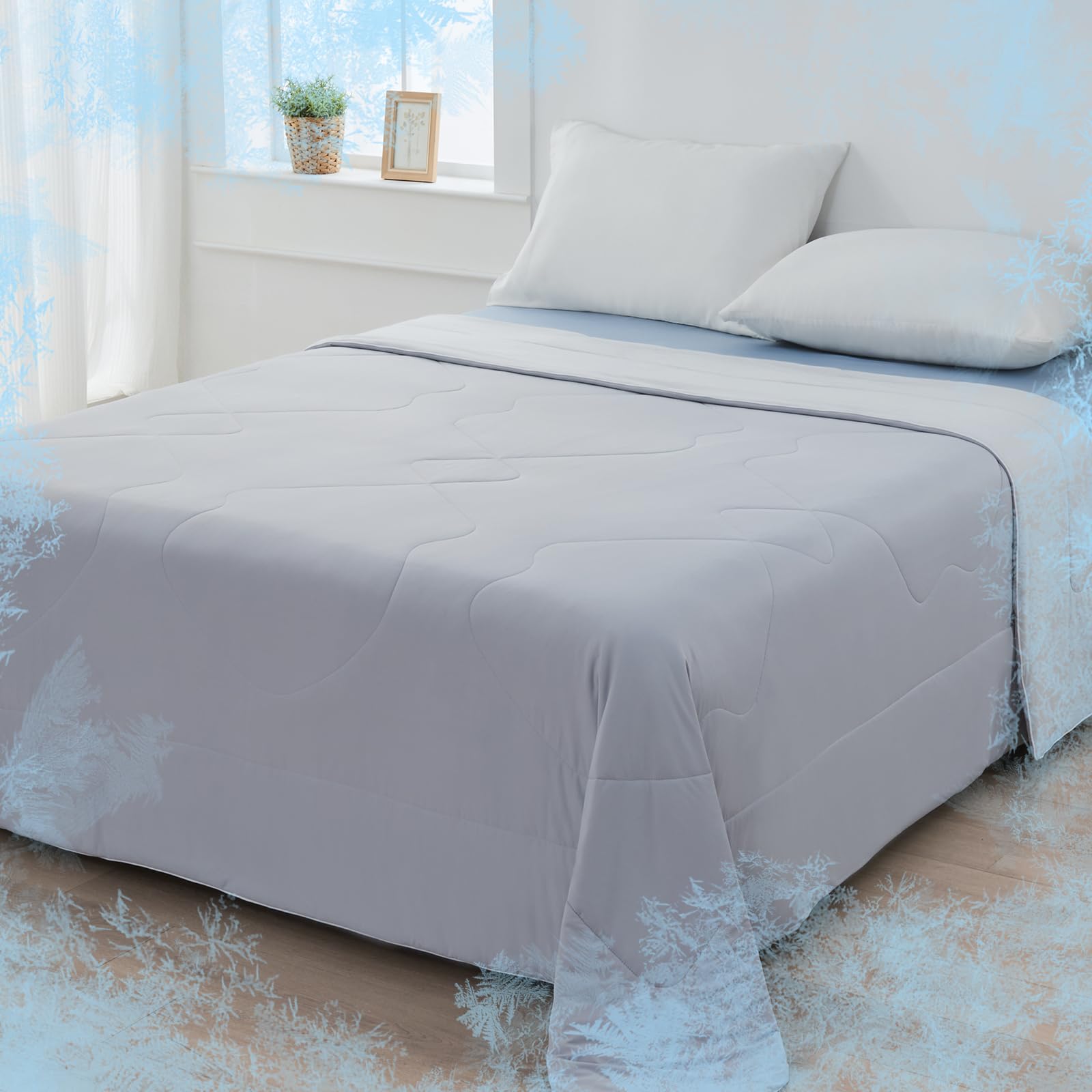 EMME Koc chłodzący letni koc chłodzący - 135 x 210 cm dwustronny koc chłodzący Arc-Chill Q-Max > 0,45 kołdra chłodząca cienka kołdra chłodzący koc przytulny koc szary