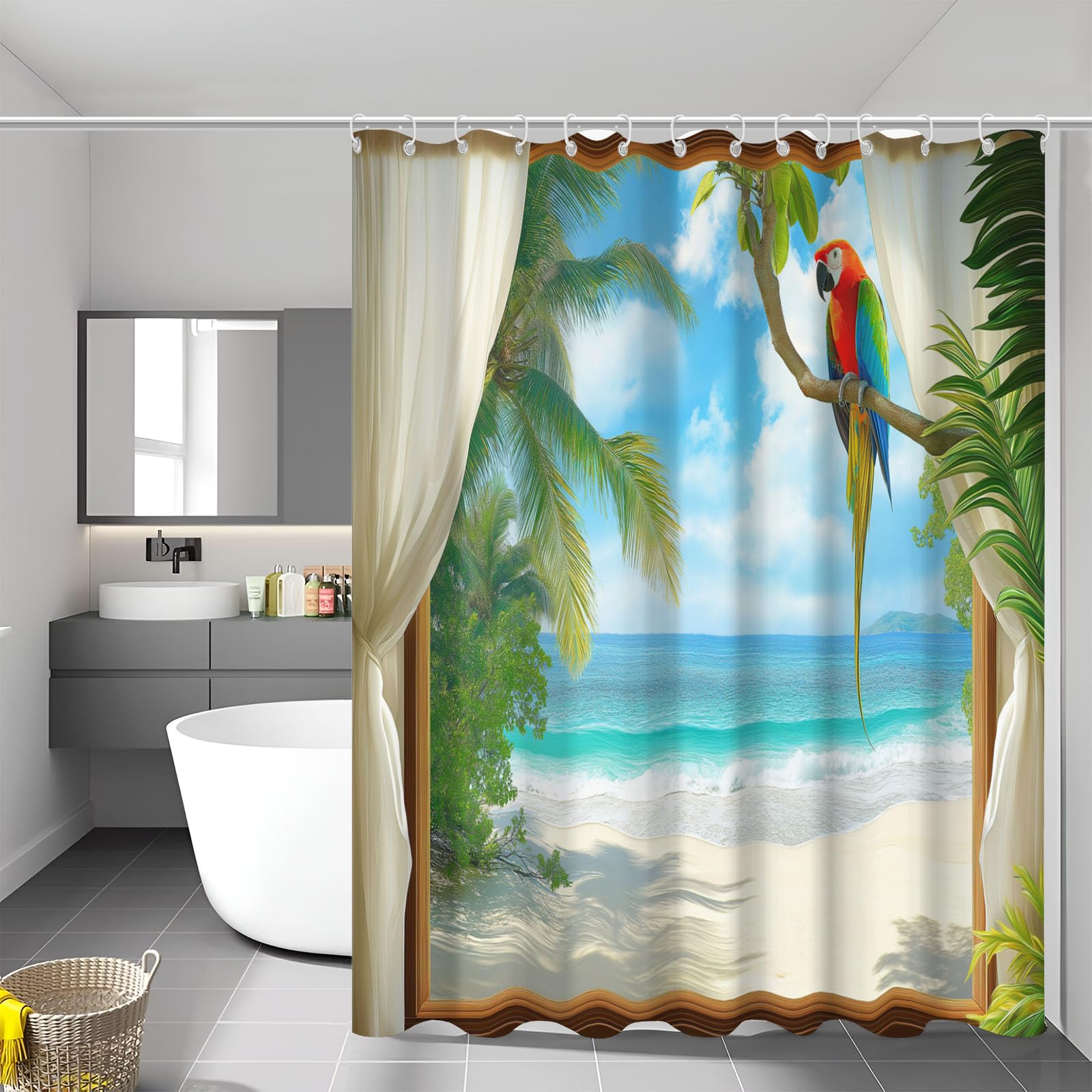 Rideau de douche perroquet 180x180 cm en polyester imperméable pour salle de bain