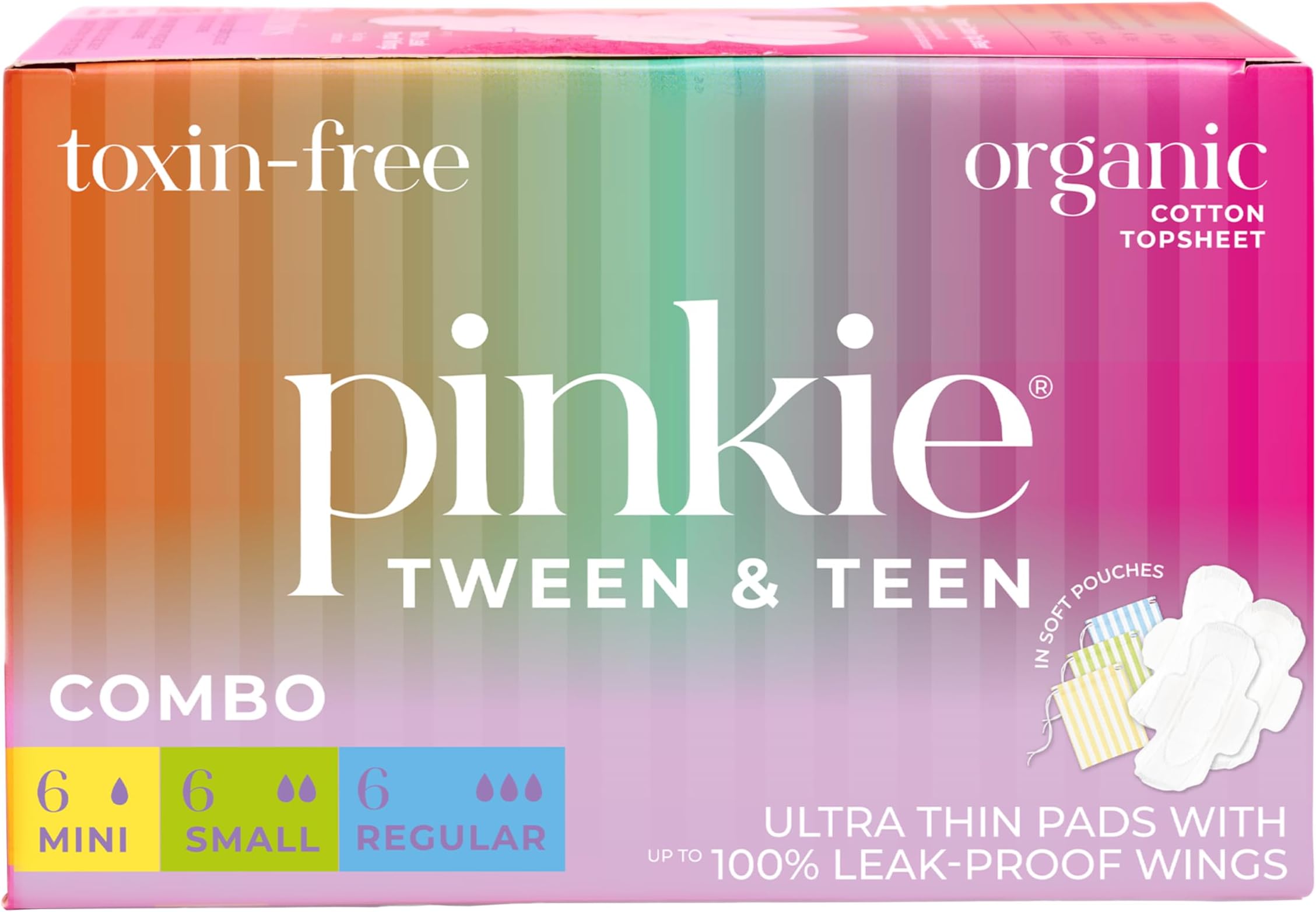 Organic Mini & Small Heavy Flow Menstrual Pads, 18 Count Combo Pack