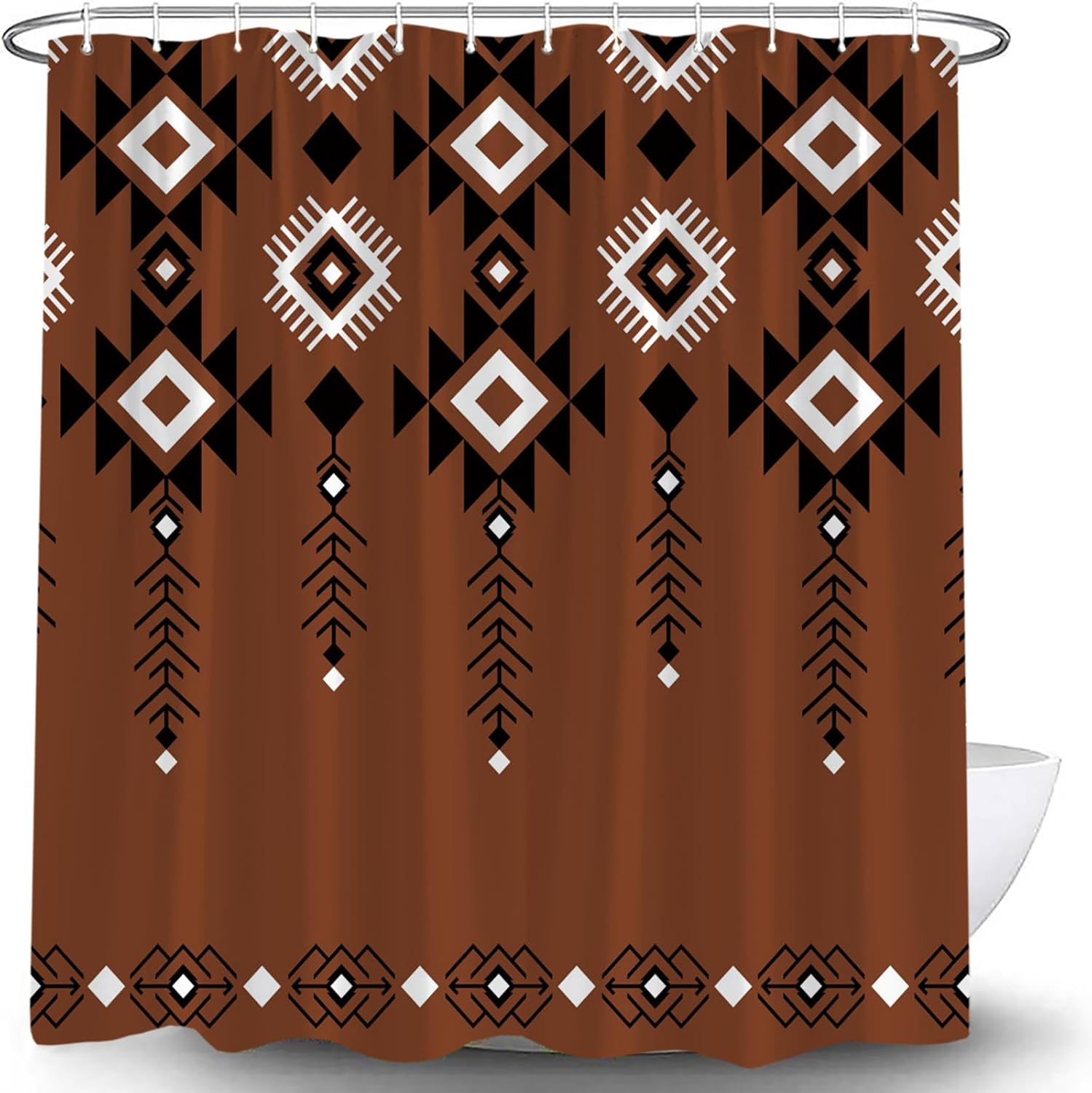 Western Aztec Boho Shower Curtain Abstract Geometric Stripes Tribal Ethnic Southwestern Vintage Retro Native American Navajo Neutral Classic Black Fabric Bathroom Curtain with Hook