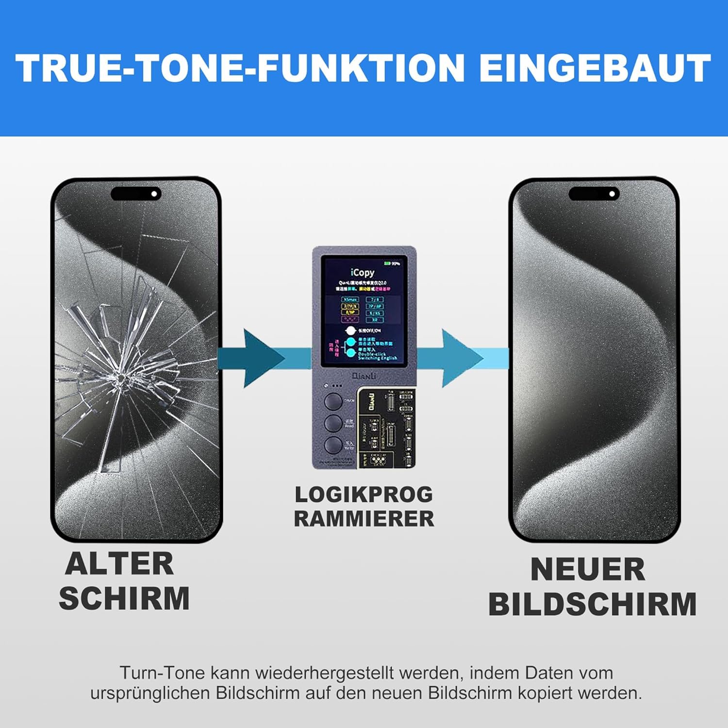 ZOETEC Display für iPhone 15 Pro Max Bildschirm Ersatz LCD Full HD Retina COF 3D Touchscreen Digitizer Montage mit Reparaturwerkzeugen, wasserdichter Klebstoff, gehärtetes Glas