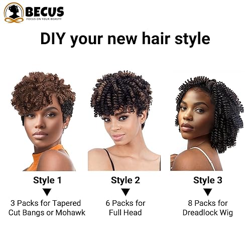 Miniatura 6 de BECUS 3 paquetes de cabello corto Saniya rizado de ganchillo de 10 pulgadas para mujeres negras, trenzas de ganchillo con volumen, extensiones de