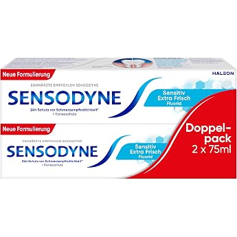 Sensodyne Sensitive Extra Fresh Toothpaste, Daily Toothpaste to Protect Against Caries, for Pain-Sensitive Teeth, 2 x 75 ml