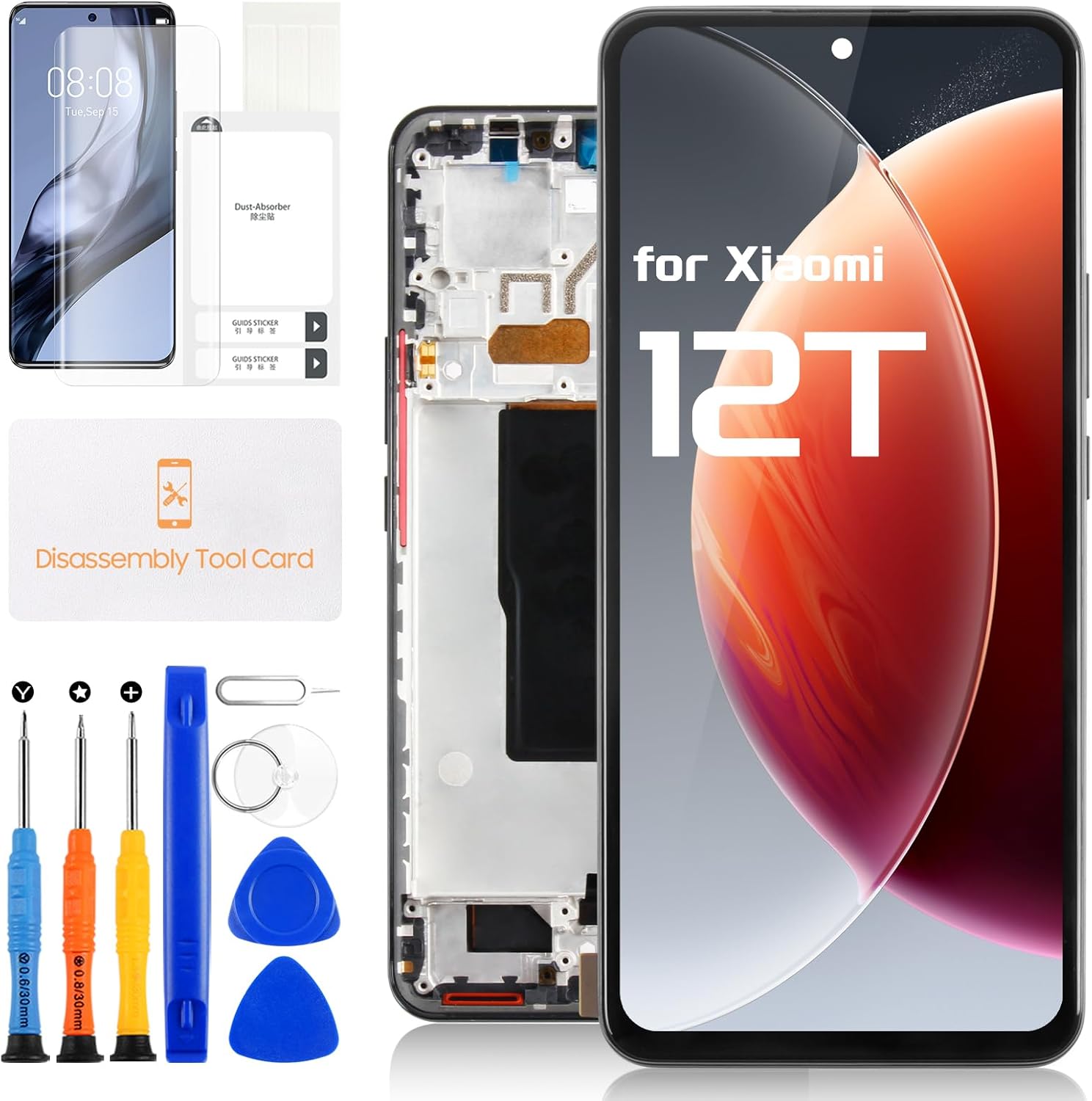 Screen Replacement for Xiaomi 12T/12T Pro - LCD for Xiaomi 12T Pro Display Digitizer for Xiaomi 12T Touch Screen Assembly with Repair Tools 22081212UG 22081212G (Black with Frame)