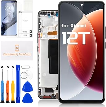 Screen Replacement for Xiaomi 12T/12T Pro - LCD for Xiaomi 12T Pro Display Digitizer for Xiaomi 12T Touch Screen Assembly with Repair Tools 22081212UG 22081212G Black with Frame