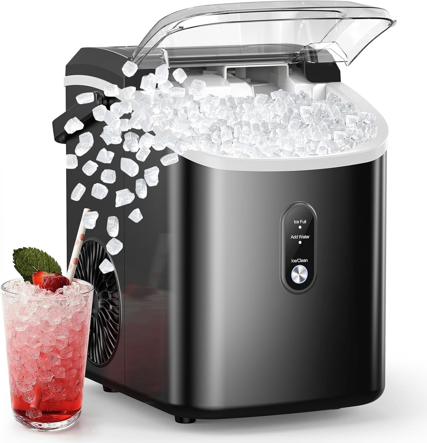 Nugget Ice Makers Countertop, Pebble Ice Maker Machine with Soft Chewable Ice, 34Lbs/24H, Self-Cleaning, One-Click Operation, Pellet Ice Maker Countertop for Home/Kitchen/RV/Camping