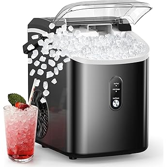 COWSAR Nugget Ice Makers Countertop, Soft Chewable Crushed Ice Maker Machine, Portable Pebble Ice Maker Countertop, 34Lbs/Day, Self-Cleaning, One-Button Operation Ice Machine for Home Kitchen Party