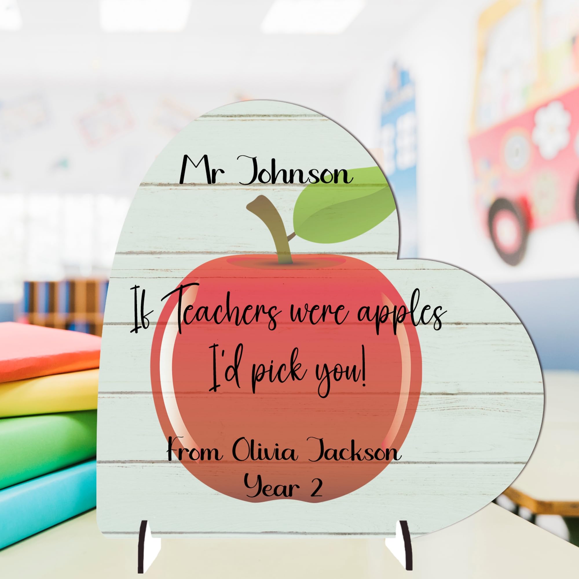 Personalised Teacher Appreciation Plaque with Stands - Thank You Keepsake, Customisable Design, Made from FSC-Certified MDF, Handcrafted in the UK (Mdf Wood 19cm x 19cm, Teachers were apples)
