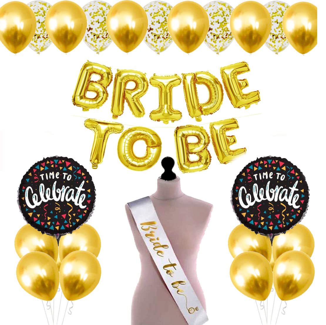 SOI (45 Pcs )Bride to Be Decoration combo for Bride Bachelorette Party Decoration Balloons (Bride to Be Gold Combo) (Metal,Foil)