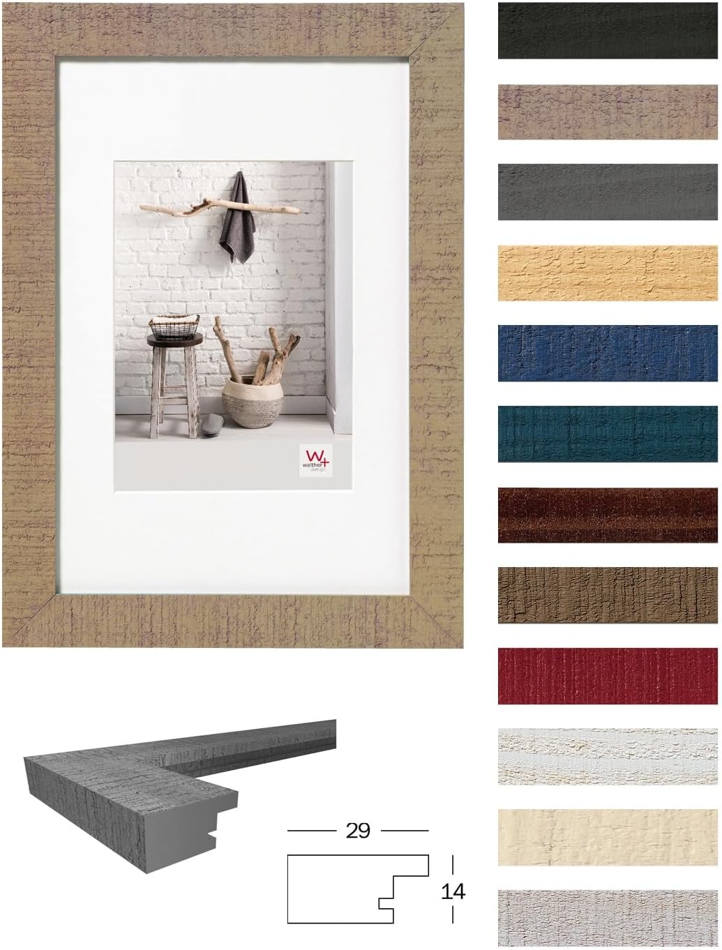 walther design Picture Frame Beige 10 x 15 cm with PassepArtout, Home Wooden Frame HO015C