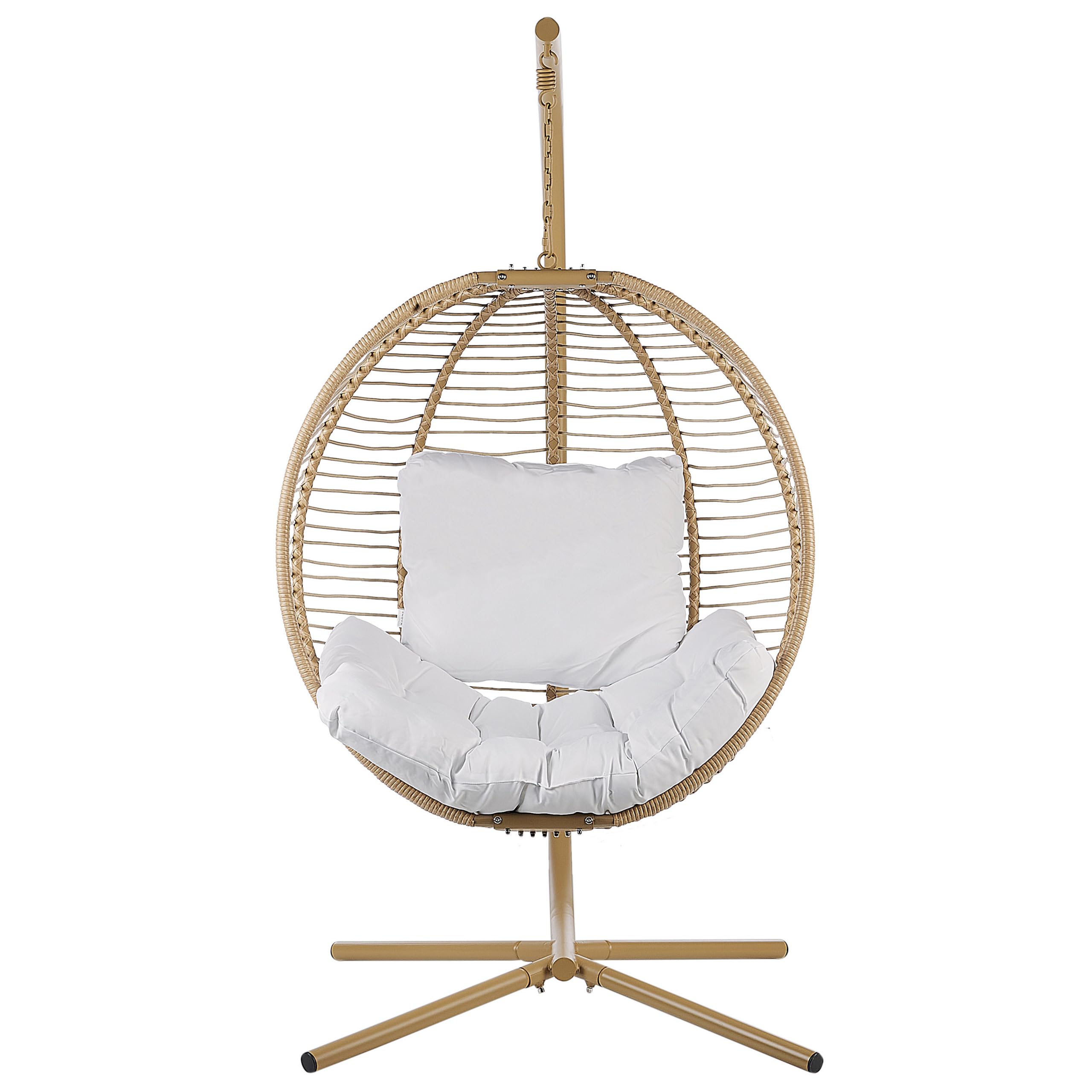 Silla Colgante con Soporte Beige Blanco Metal cojín Sala de Estar Exterior Arco