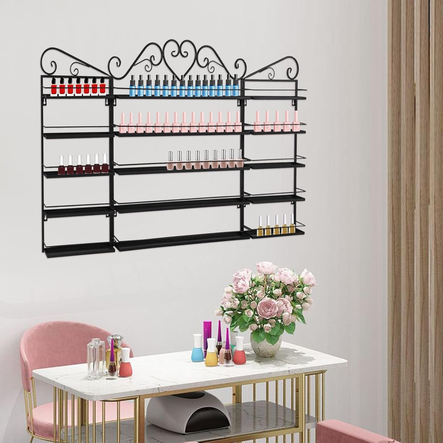 Nail Polish Organizer Wall Mounted, 3Pcs 5-Tier Nail Polish Storage Rack, Metal Nail Polish Storage Holder, Multifunctional Organizer for Essential Oil Perfume at Home Salon Spa(Black)