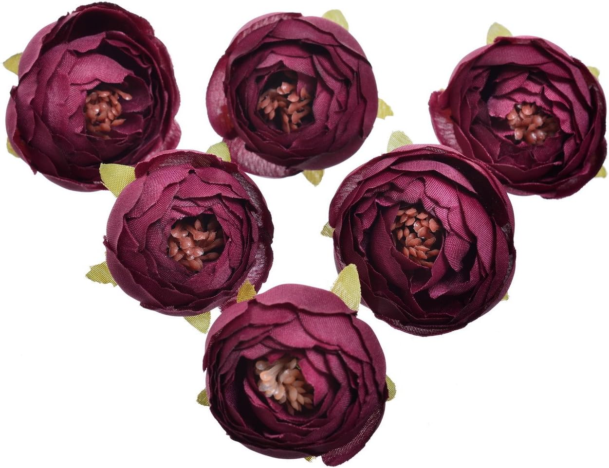 AlphaAcc Pack of 10 Wedding Favor Mini Flower Head Artificial 1.5 Inch Silk Rose Heads for Bridal Shower Decorations Replacement for Flowers Bouquet - Vintage Burgundy