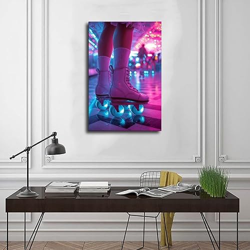 Miniatura 3 de ZMLIS 80s Retro Roller Disco Wall Poster  Neon Vaporwave Skating Art for Cool Home Decor Canvas Poster Wall Art Bedroom Decor Office Room Kitchen