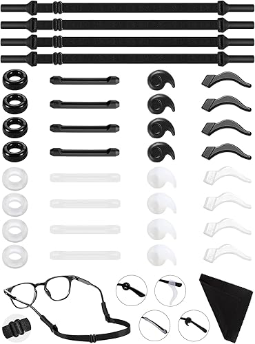 JIURUN Correa ajustable para gafas, paquete de 4 correas para lentes sin cola con 16 pares de gafas, cojín de agarre para orejas, retenedor de