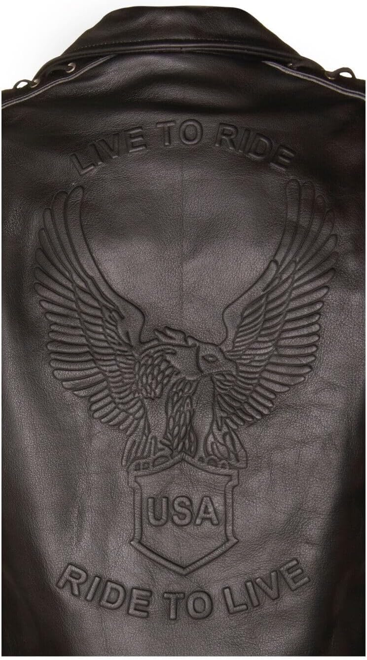 Mens Vintage Black Brando “Live to Ride” Embossed Eagle Leather Biker Motorcycle Jacket - Image 5