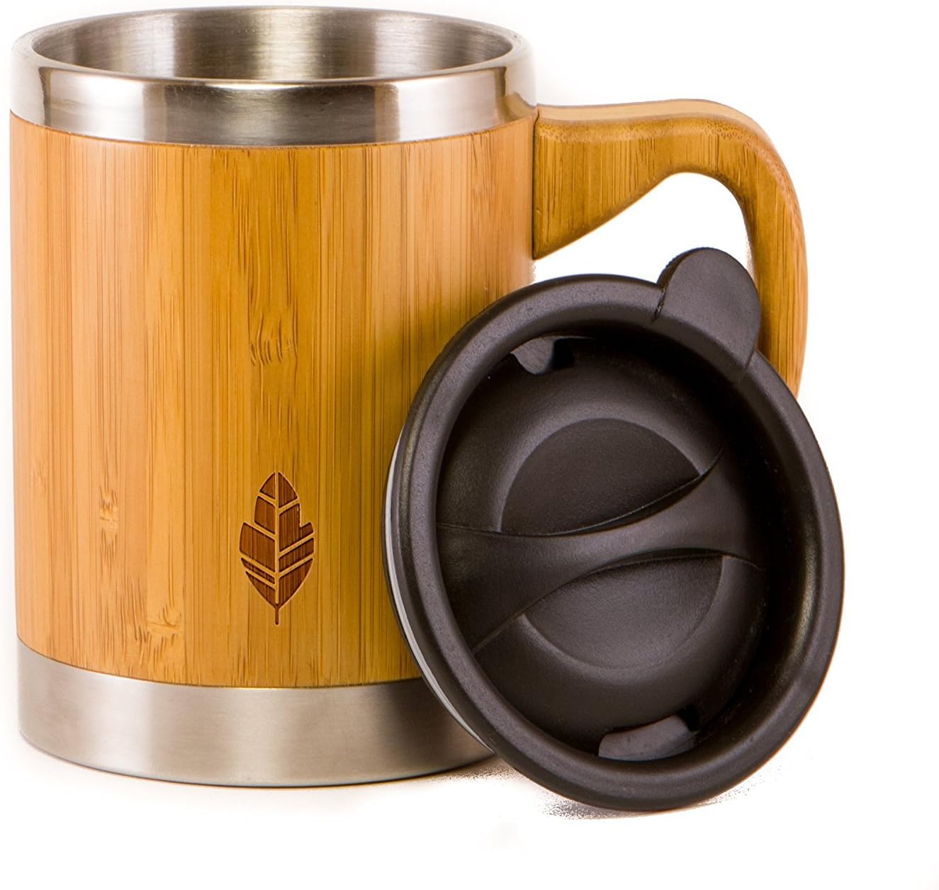 Wooden Tea Mug with Lid - Wood Bamboo Coffee Mugs for Men - Reusable Cool Coffee Travel Mug To Go with Handle - Unique Personalized Gift Mug for Men, Women - 100% Eco-Friendly — 13.5 oz