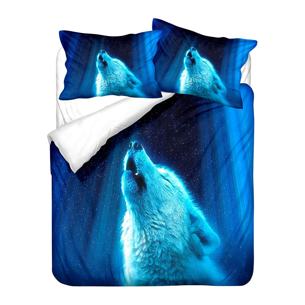 Parure de lit 2 personnes loup hurlant Hiser avec housse de couette 180x220 cm en microfibre
