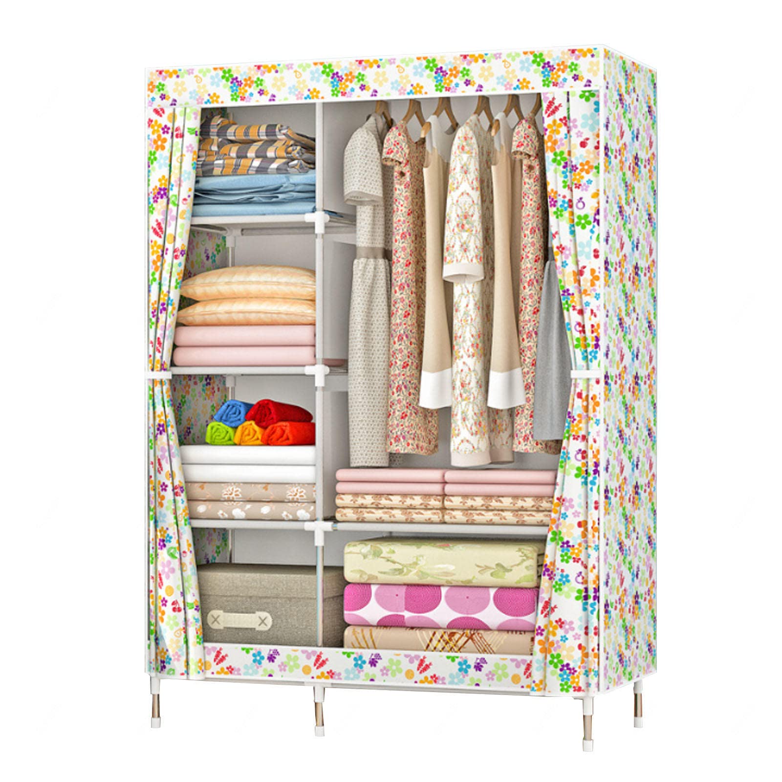 Armoires portatives en toile blanc avec rail de suspension grand placard
