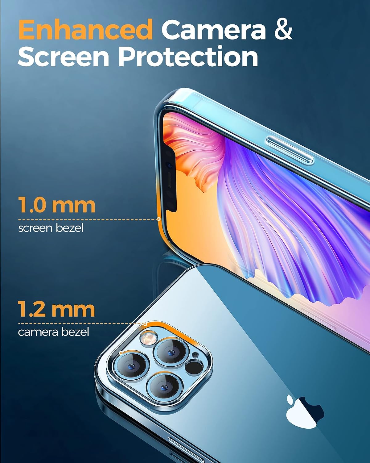 Joyroom Pacific Crystal Compatible with iPhone 12 Pro Case, Unique Full Camera Lens Protection, Never-Yellowing Durable Back, Pacific Blue Clear