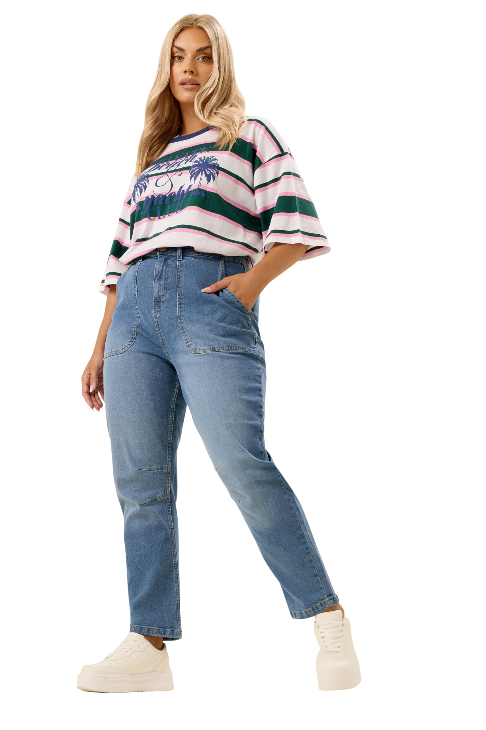 Yours Curve Slim Barrel Jeans - Women's - Plus Size Curve Mid Blue