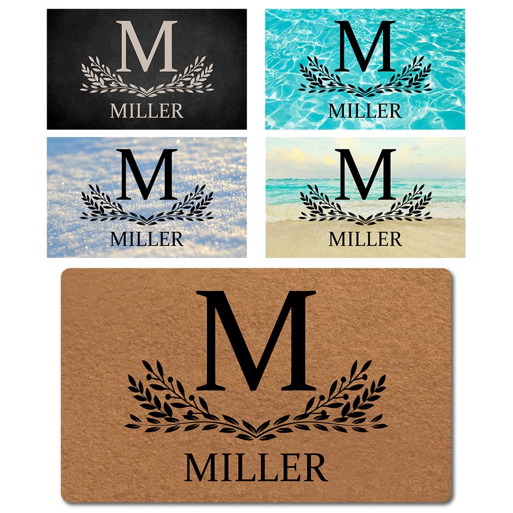 Custom Monogrammed Door Mat Personalized Monogram Name Initials Outdoor Welcome Doormats for Front Door Indoor Entrance Low Profile Non Slip Rubber